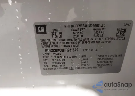 2017 Chevrolet Tahoe Lt из США, поврежденный, VIN 1GNSCBKC8HR231679